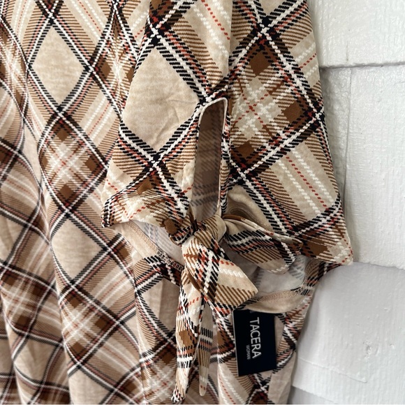 Women’s 3X Tacera Plaid At The Knee Dress NWT Brown White Orange - Picture 7 of 12